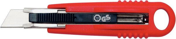 Safety Cutter Knife, Standard red, incl. 2 Replacement blades 18 mm, autom. Blade retreat 