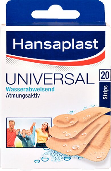 Hansaplast Universal Strips, 20 Stück in 4 Größen.